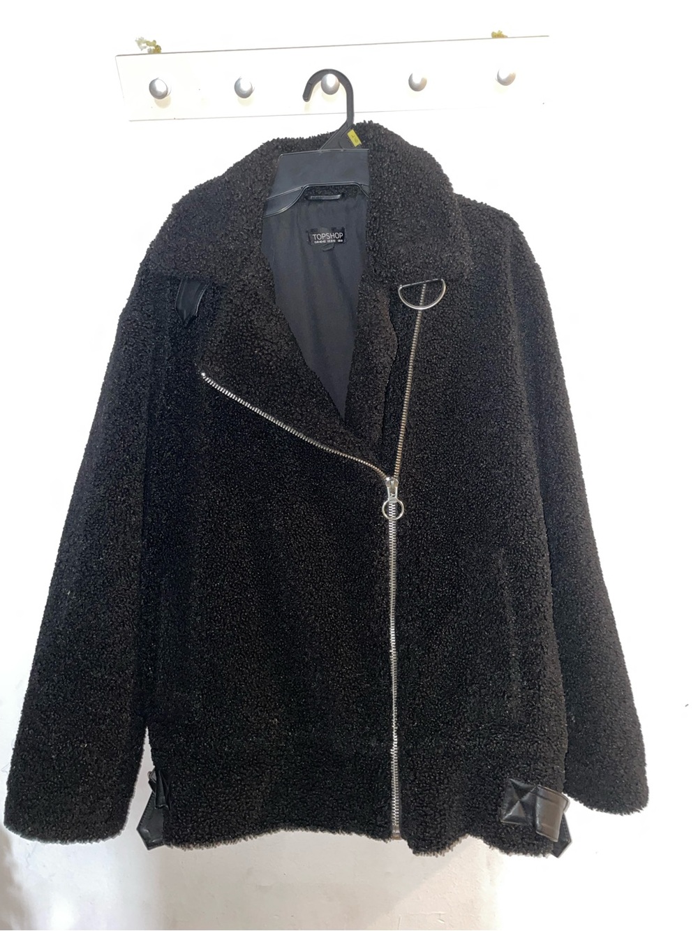 Topshop Black Teddy Faux Shearling Biker Jacket